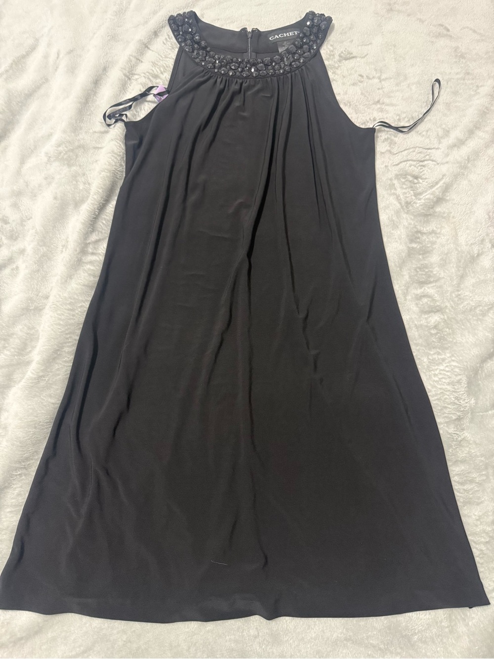 Cachet Black Embellished Neck Midi Dress